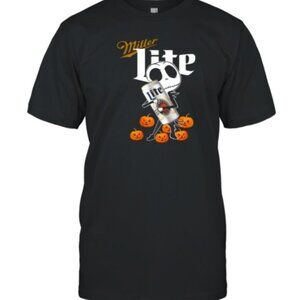 Jack Skellington Hug Miller Lite Halloween Graphic Beer Parody Funny T-Shirt 91